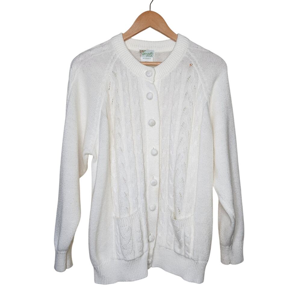 Vintage White Cardigan Sweater Women's Size Large